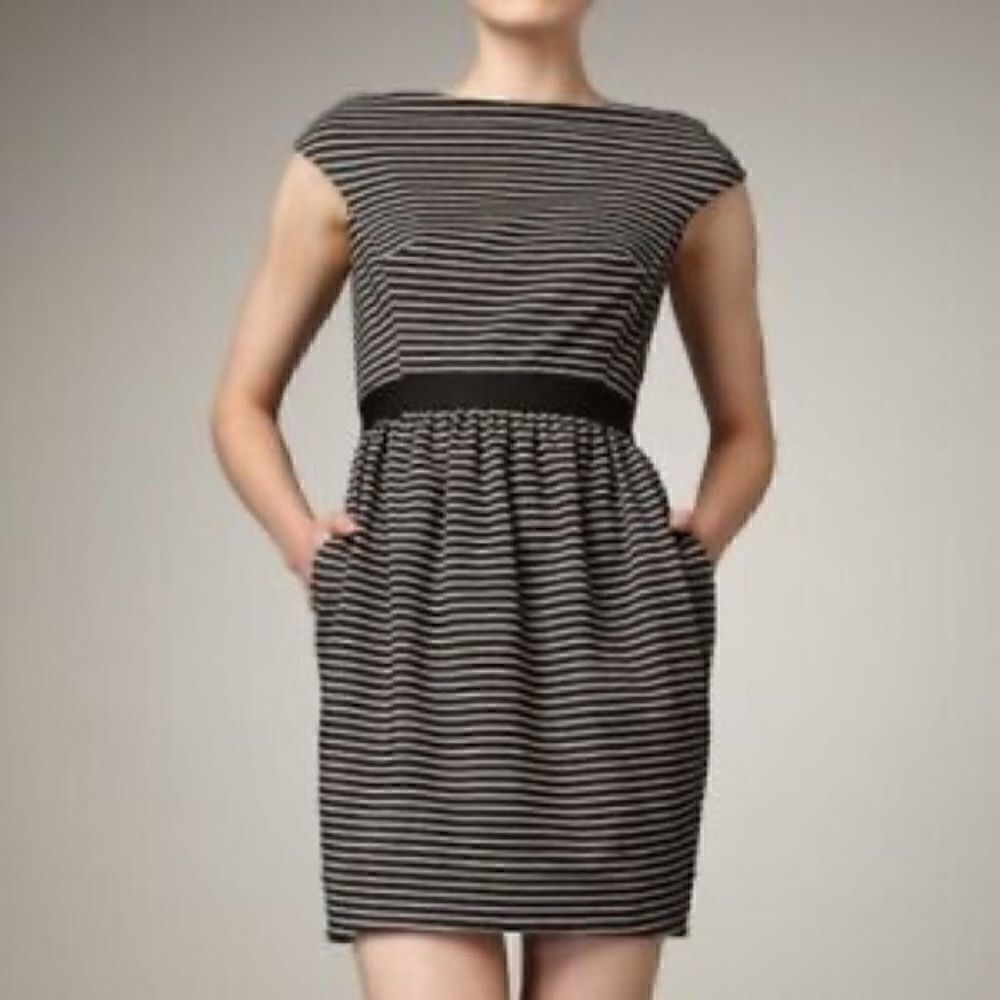 SHOSHANNA Striped Knit Sheath Dress Cap Sleeves